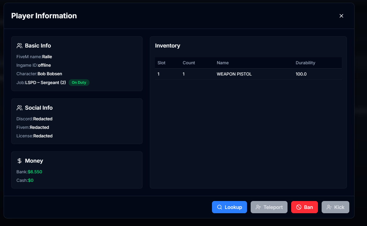 Player Info & Actions